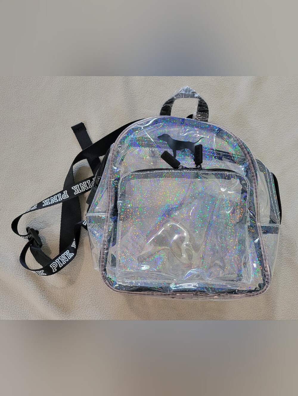 Clear Holographic Backpack with Black Logo - PINK Victoria's Secret